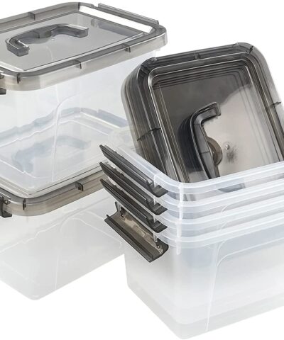 Plastic Storage Boxes, Small Clear Box with Grey Lid