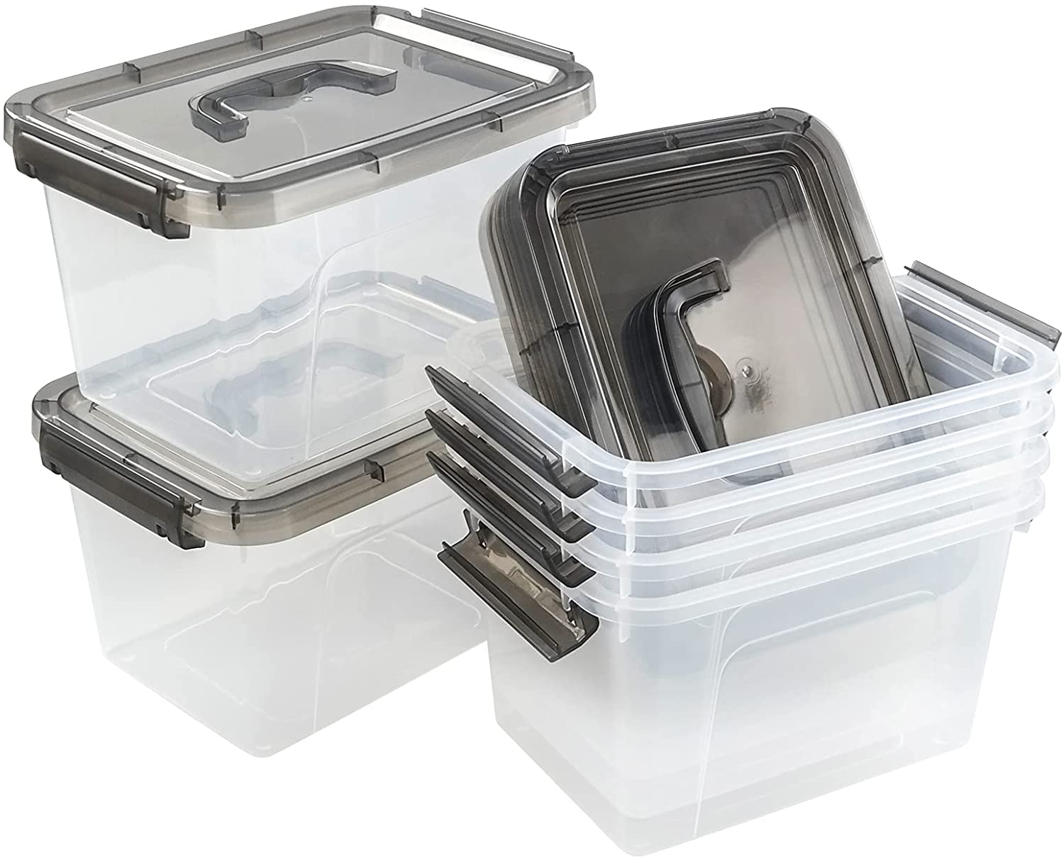 Plastic Storage Boxes, Small Clear Box with Grey Lid 